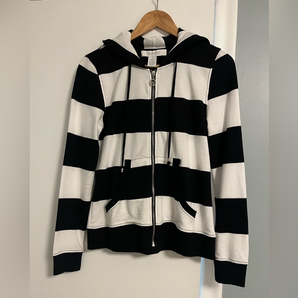 🖤🤍Andrea Jovine “Weekend” Black & White Striped Hoodie (NWOT), Size S